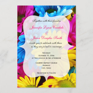 Rosa Teal Gerber Daisy Blommor Bröllopsinbjudninga Inbjudningar