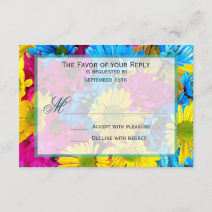 Rosa Teal Gerber Daisy Flowers Bröllop OSA Kort