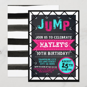 Rosa Teal Girls Jump & Play Trampoline Park Bounge Inbjudningar