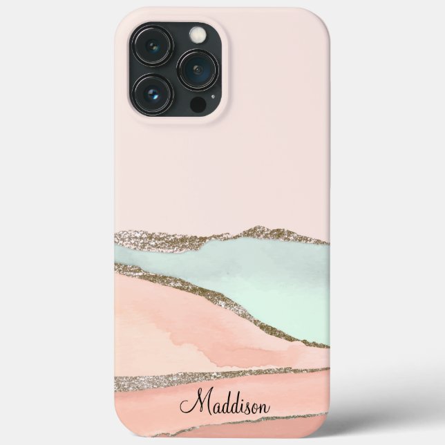  Rosa Teal Glitter Ombre Marble Monogram (Baksida)