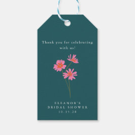 Rosa Teal Gröna Blommor Boho Anpassad Bröllopsdusc Presentetikett
