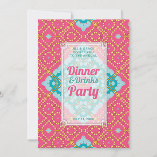 Rosa Teal Guld Boho Chic Middag Drickfest Inbjudningar