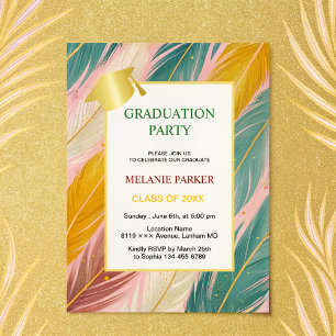 Rosa Teal Guld College Graduation Party Inbjudningar