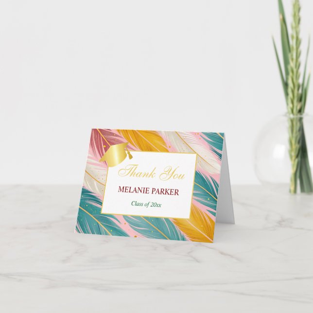 Rosa Teal Guld College Graduation Tack Kort (Framsida)