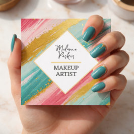 Rosa Teal Guld Glitter Målarfärg Makeup Fyrkantigt Visitkort