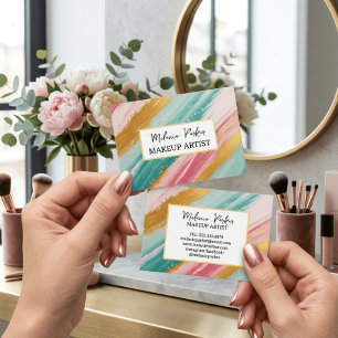 Rosa Teal Guld Glitter Målarfärg Makeup Visitkort