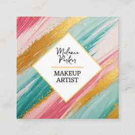 Rosa Teal Guld Glitter Paint Makeup Fyrkantigt Visitkort