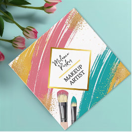 Rosa Teal Guld Glitter Paint Makeup Fyrkantigt Visitkort