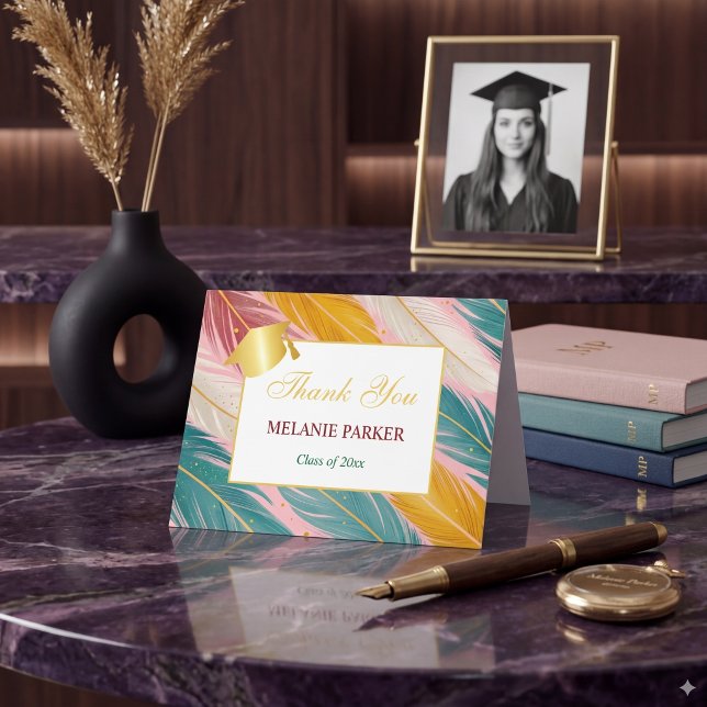 Rosa Teal Guld Högskoleexamen Tack Kort (Skapare uppladdad)