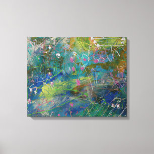 Rosa Teal Gult Abstrakt Art på Canvas