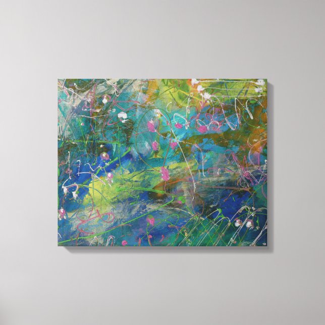 Rosa Teal Gult Abstrakt Art på Canvas (Framsida)