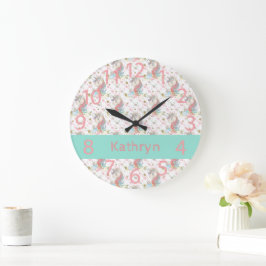 Rosa Teal Gult Unicorn Colorful Stor Klocka