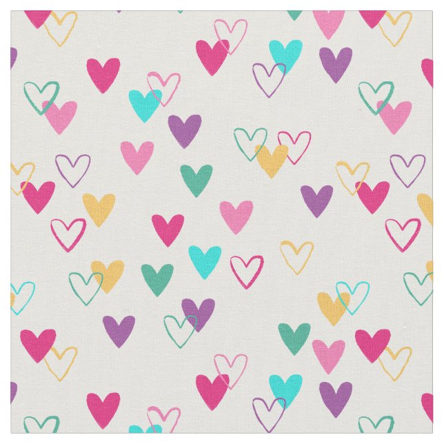 Rosa Teal Heart Doodlar Tyg (Närbild)