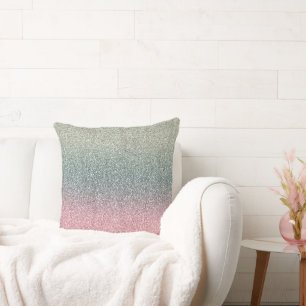 Rosa Teal Mint Glitter Glans Kudde