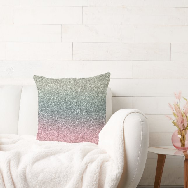 Rosa Teal Mint Glitter Glans         Kudde (Soffa)