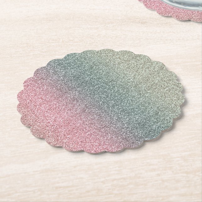 Rosa Teal Mint Glitter Glans         Underlägg Papper (Vinklad)