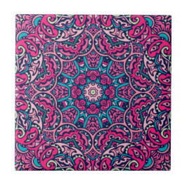 Rosa, Teal & Navy Vibrant Boho Mandala Kakelplatta