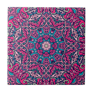 Rosa, Teal & Navy Vibrant Boho Mandala Kakelplatta