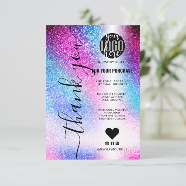 Rosa Teal Nebula Galaxy Glitter Order Tack Kort (Stående Fram)