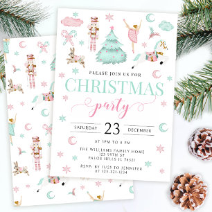 Rosa teal nutcracker ballet candy jul party julkort