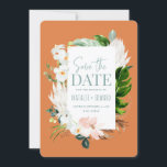 Rosa, teal och tropisk blommigt spara datumet<br><div class="desc">Konstruktion för rosa,  teal och tropisk blommigt. Snygg modern manusext. En del av en samling. Bakgrunden till färg kan ändras.</div>