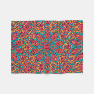 Rosa Teal Orange Zen Mönster Fleecefilt