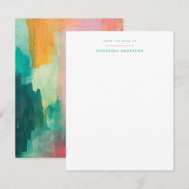 Rosa Teal Payed Personal Stationery Anteckningskort