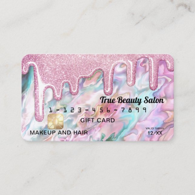 Rosa Teal Pearl Opal Glitter Drives Gift Kredit Visitkort (Framsida)