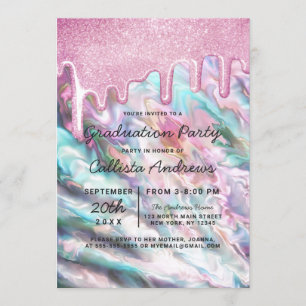 Rosa Teal Pearl Opal Glitter Drives Studenten Inbjudningar