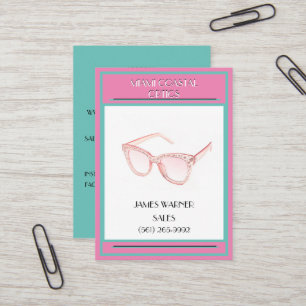 Rosa & Teal Retro 80's Miami Sunglass Visitkort