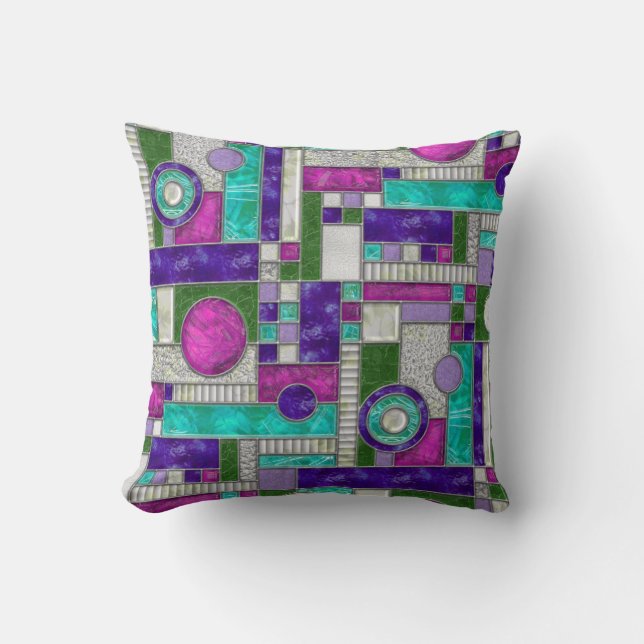 Rosa Teal Stached Glass Kudde (Framsida)