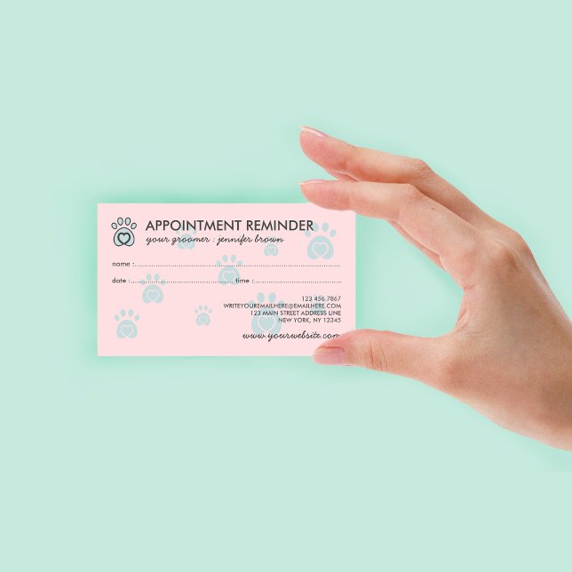 Rosa Teal Tass Logotyp Elegant Pet Möte Visitkort (Pink Teal Paw Logo Elegant Pet Appointment Business Card)