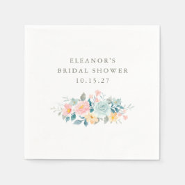 Rosa Teal Vattenfärg Blommig Bröllopsfest Anpassad Pappersservett