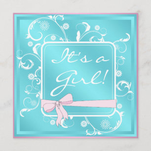 Rosa Teal Vita Bebis Flicka Shower Inbjudningar