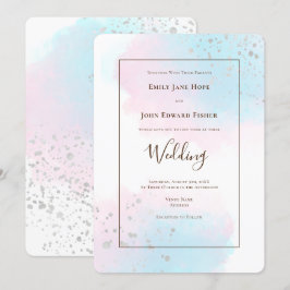 Rosa Teal Watercolor Silver Confetti Bröllop Inbjudningar