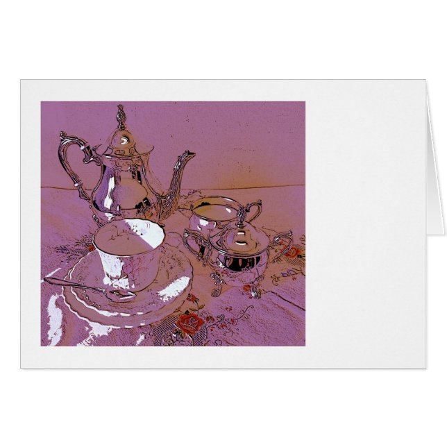 Rosa teaset hälsningskort (Framsidan Horizontal)