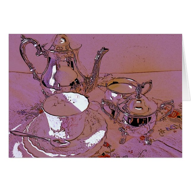 Rosa teaset hälsningskort (Framsidan Horizontal)