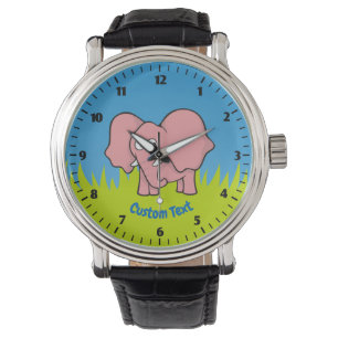 Rosa tecknad av elefant armbandsur