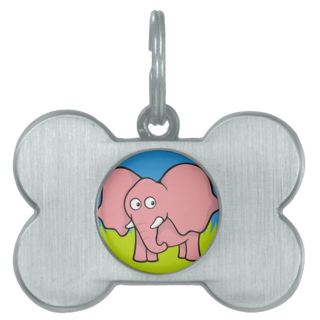 Rosa tecknad av elefant namnbricka husdjur (Framsidan)