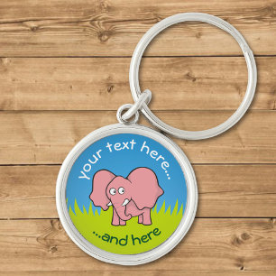 Rosa tecknad av elefant rund silverfärgad nyckelring