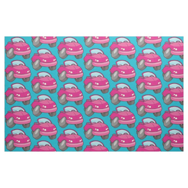 Rosa Tecknad bil Tyg (Fat Quarter)