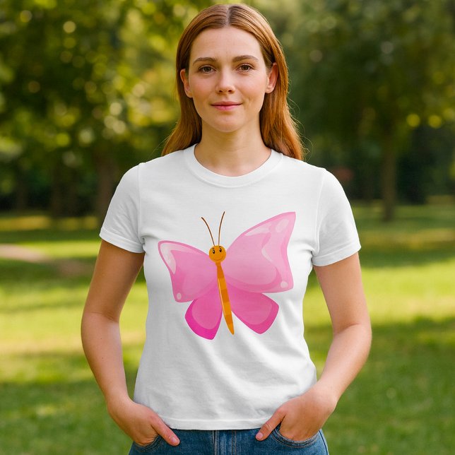 Rosa Tecknad Butterfly T Shirt (Skapare uppladdad)