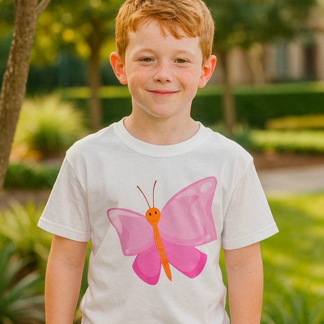 Rosa Tecknad Butterfly T Shirt (Skapare uppladdad)