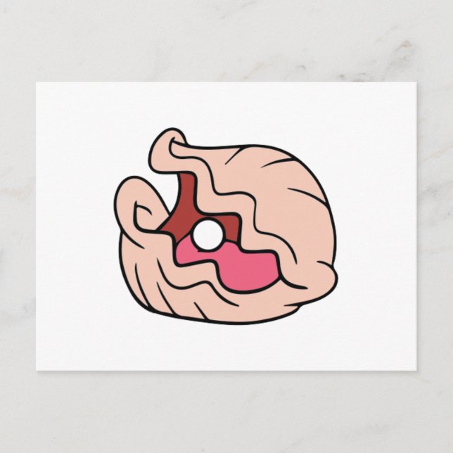 Rosa Tecknad Clam med Pearl i den Vykort (Framsida)