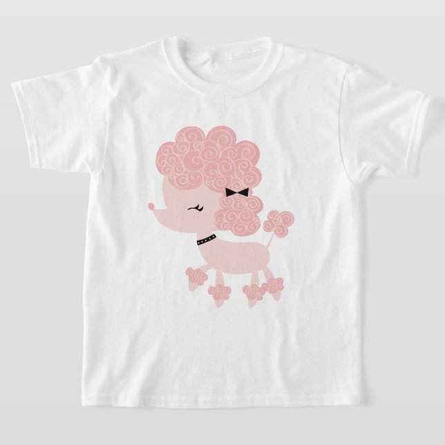Rosa Tecknad Fransk Pudel Tee Shirt (Laydown)