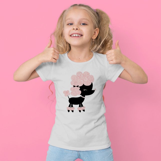 Rosa Tecknad Fransk Pudel Tee Shirt (Skapare uppladdad)