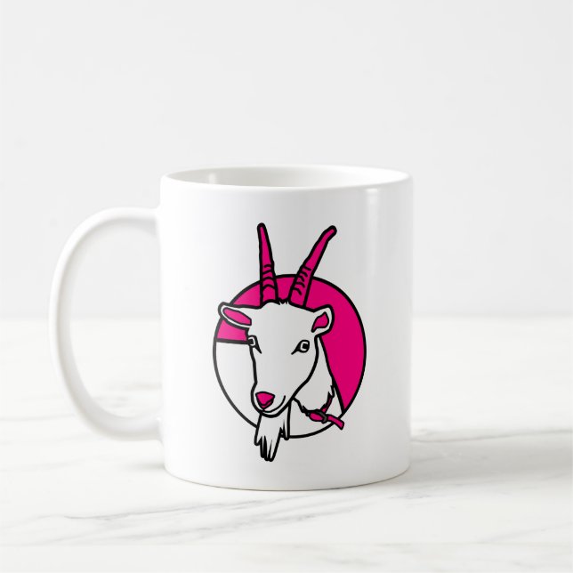 Rosa Tecknad Goat Digital Porträtt Kaffemugg (Vänster)
