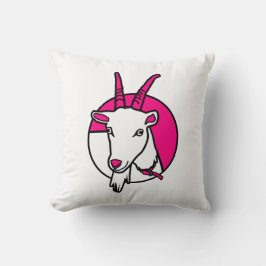 Rosa Tecknad Goat Digital Porträtt Kudde