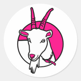 Rosa Tecknad Goat Digital Porträtt Runt Klistermärke