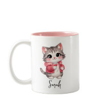 Rosa Tecknad Kitty Katt Personlig Kaffe Mugg